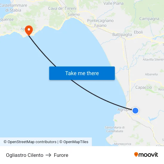 Ogliastro Cilento to Furore map