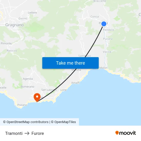 Tramonti to Furore map