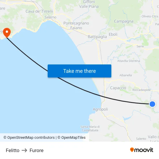 Felitto to Furore map