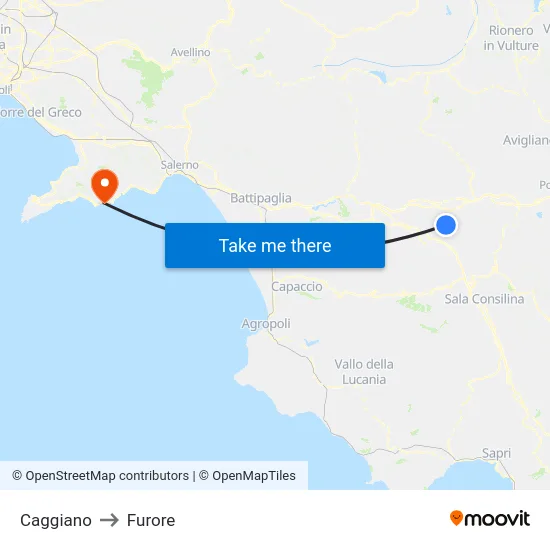 Caggiano to Furore map