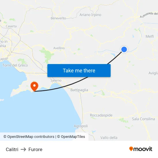 Calitri to Furore map
