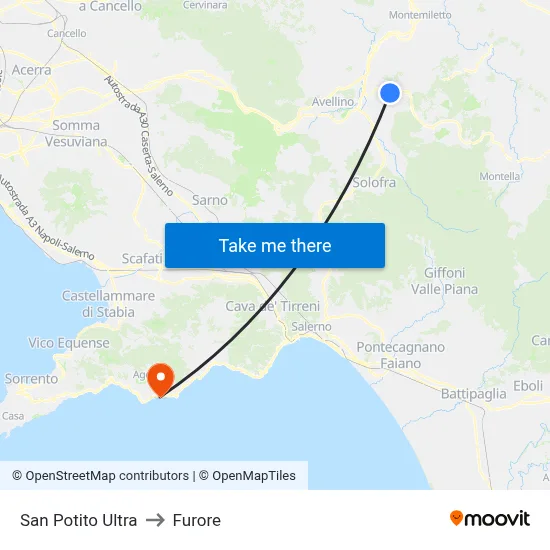 San Potito Ultra to Furore map