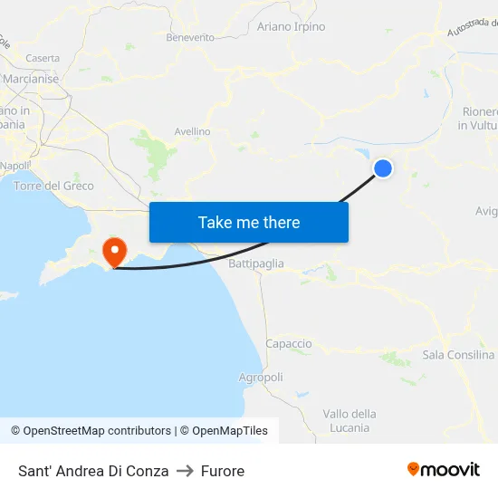 Sant'Andrea di Conza to Furore map