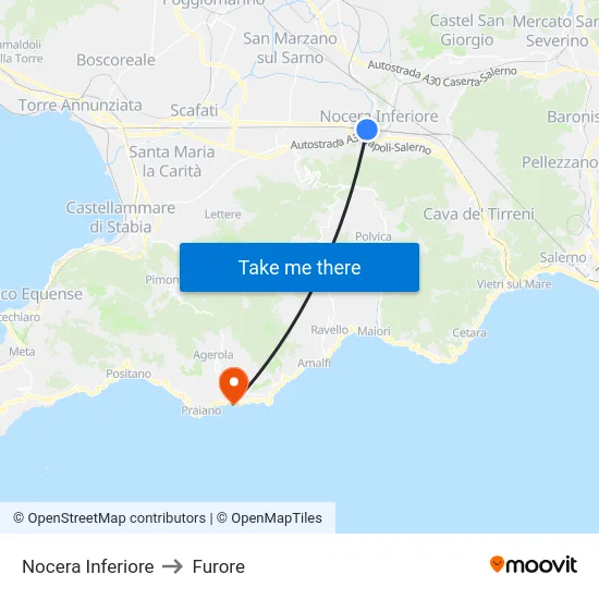 Nocera Inferiore to Furore map