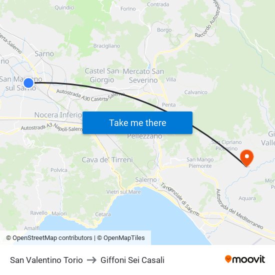 San Valentino Torio to Giffoni Sei Casali map