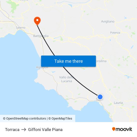 Torraca to Giffoni Valle Piana map
