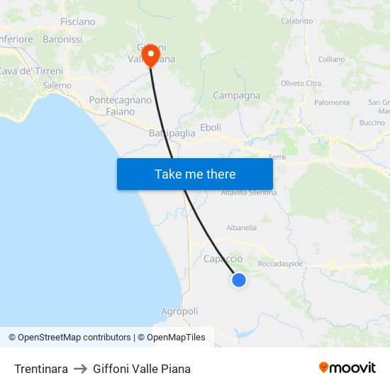 Trentinara to Giffoni Valle Piana map