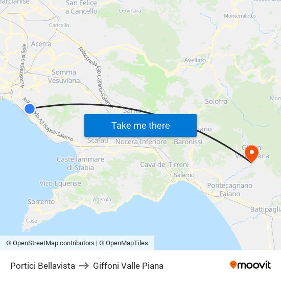 Portici Bellavista to Giffoni Valle Piana map