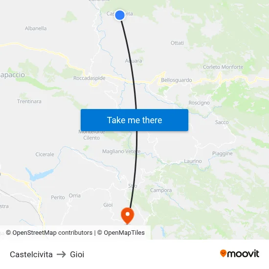 Castelcivita to Gioi map