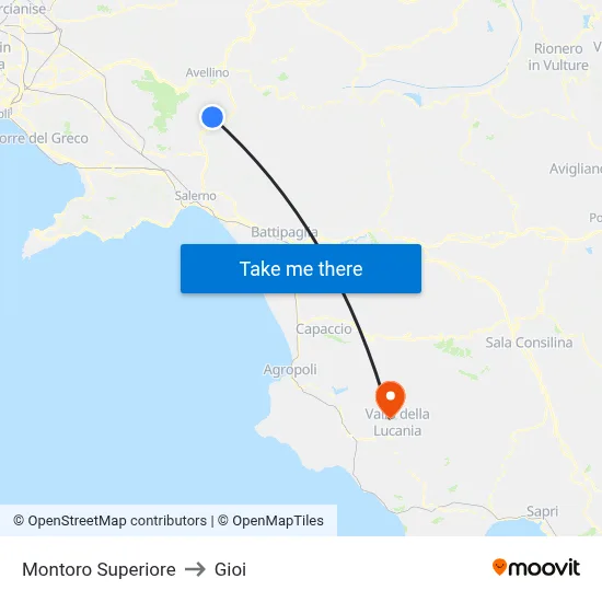 Montoro Superiore to Gioi map