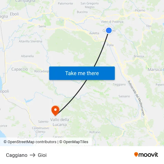 Caggiano to Gioi map