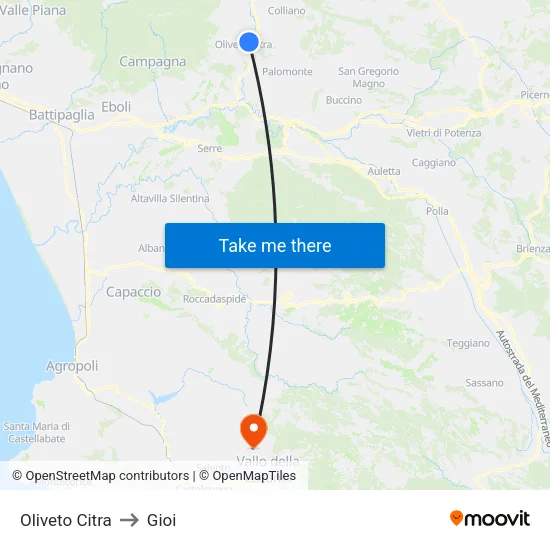 Oliveto Citra to Gioi map