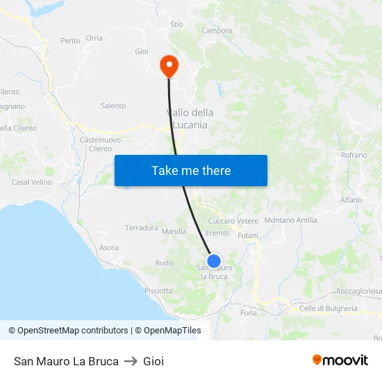 San Mauro la Bruca to Gioi map
