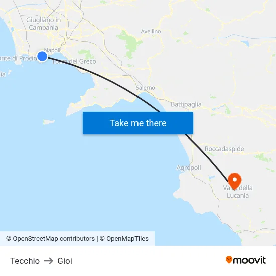 Tecchio to Gioi map