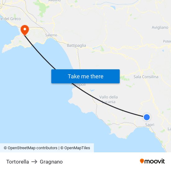 Tortorella to Gragnano map