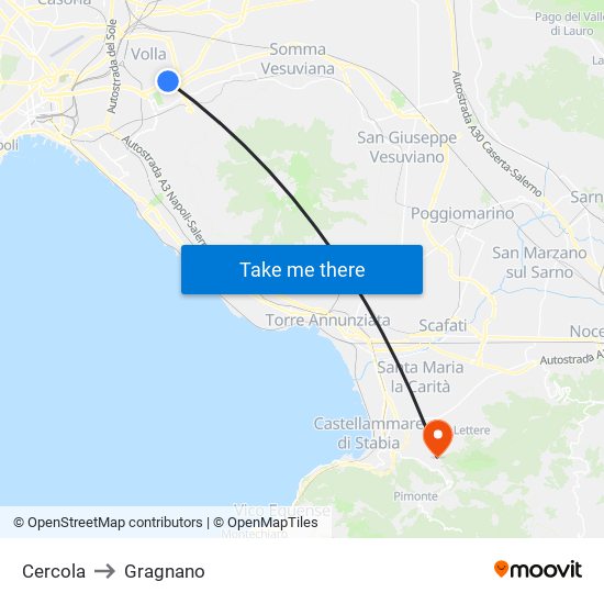 Cercola to Gragnano map