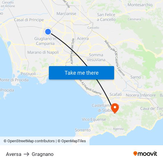 Aversa to Gragnano map