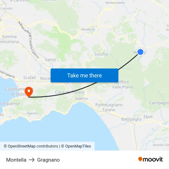 Montella to Gragnano map