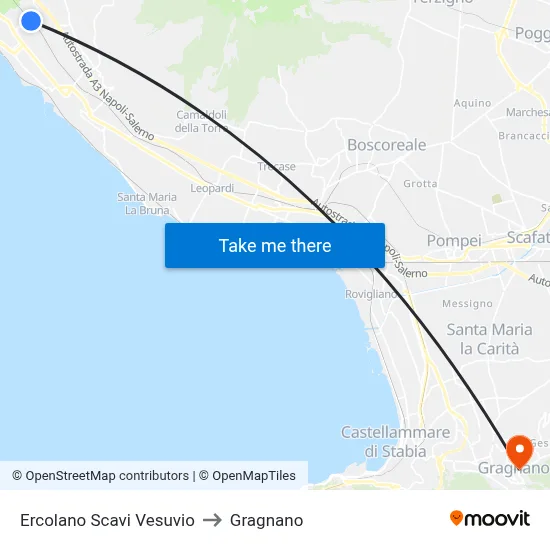 Ercolano Vesuvius Ruins to Gragnano map