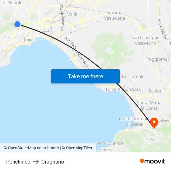 Policlinico to Gragnano map