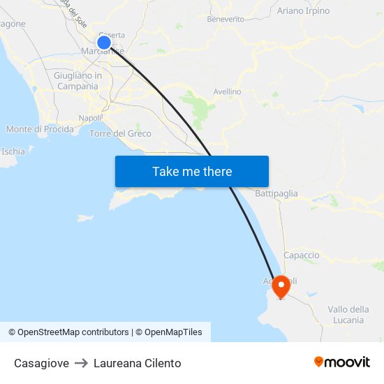 Casagiove to Laureana Cilento map