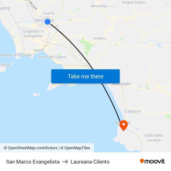 San Marco Evangelista to Laureana Cilento map
