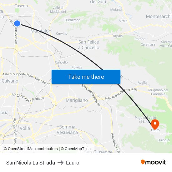 San Nicola La Strada to Lauro map