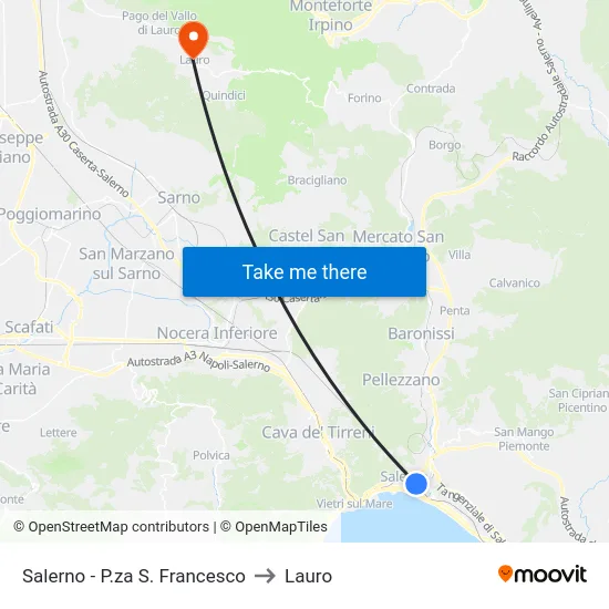 Salerno - P.za S. Francesco to Lauro map