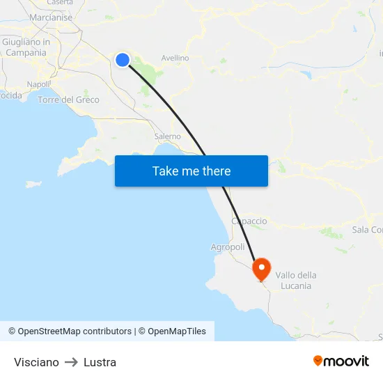Visciano to Lustra map