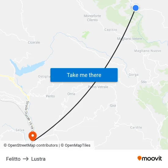 Felitto to Lustra map