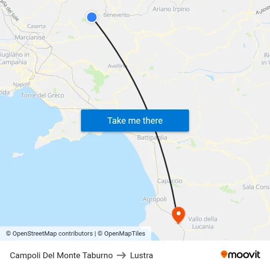 Campoli Del Monte Taburno to Lustra map