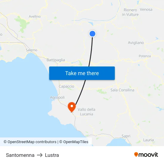 Santomenna to Lustra map
