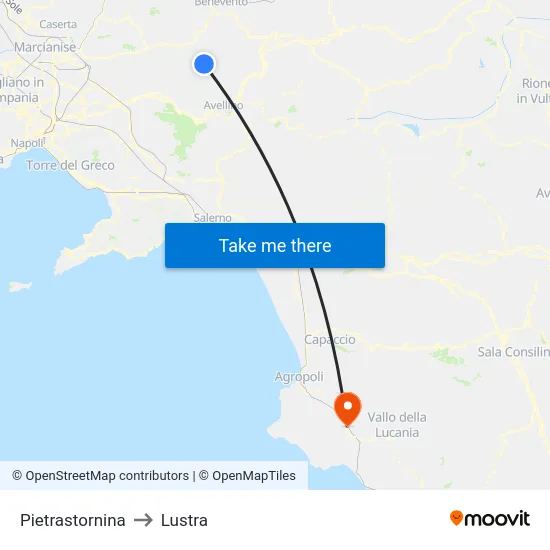 Pietrastornina to Lustra map