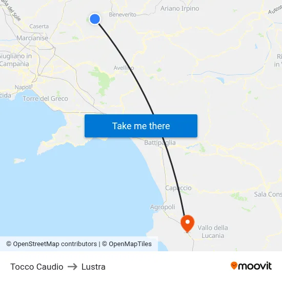 Tocco Caudio to Lustra map
