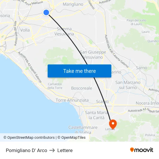 Pomigliano D' Arco to Letters map