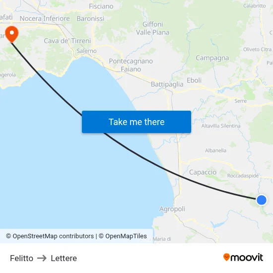Felitto to Lettere map