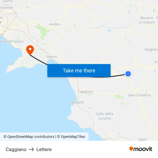 Caggiano to Lettere map