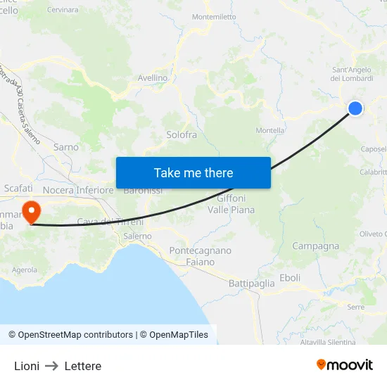 Lioni to Letters map