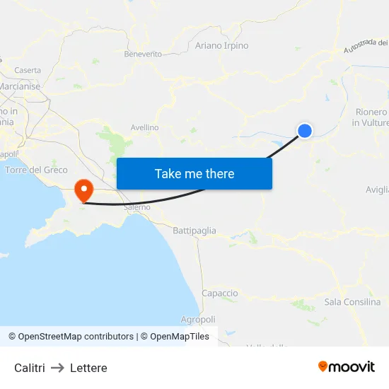 Calitri to Lettere map