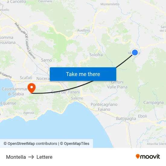 Montella to Lettere map