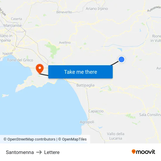 Santomenna to Lettere map