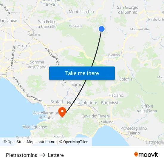 Pietrastornina to Lettere map