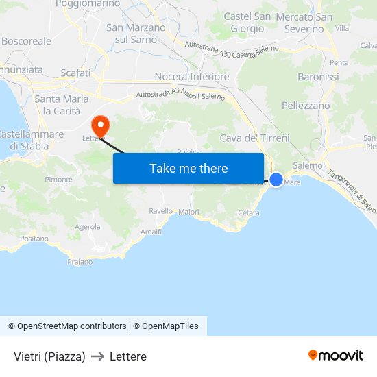 Vietri (Piazza) to Lettere map