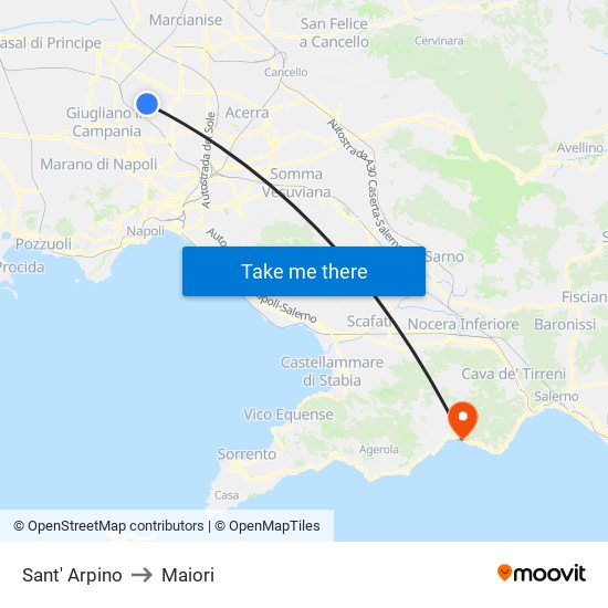 Sant' Arpino to Maiori map