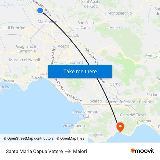 Santa Maria Capua Vetere to Maiori map