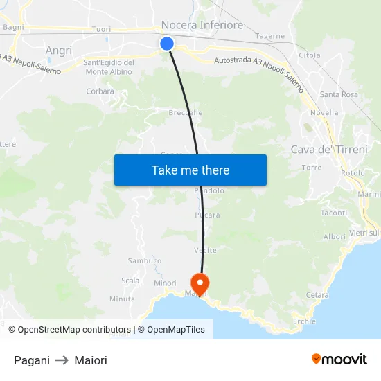 Pagani to Maiori map