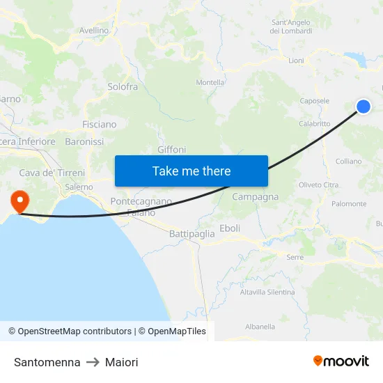 Santomenna to Maiori map