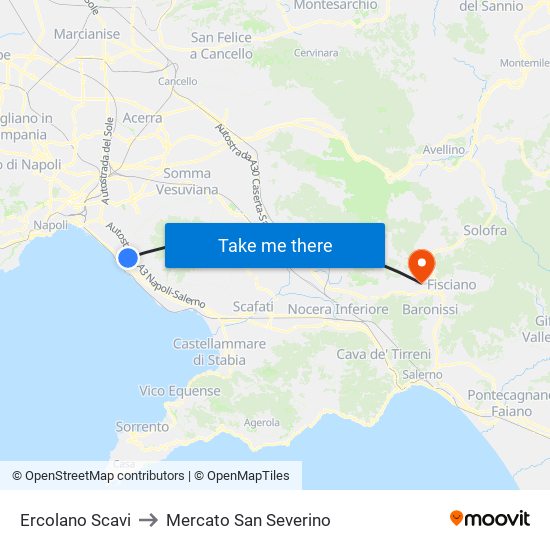 Ercolano Scavi to Mercato San Severino map