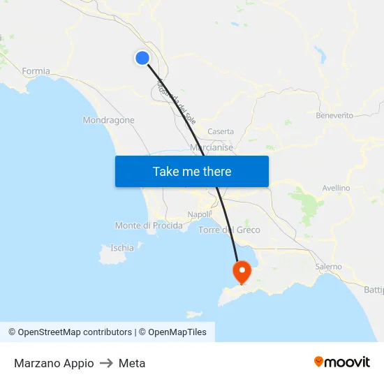 Marzano Appio to Meta map