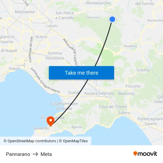 Pannarano to Meta map